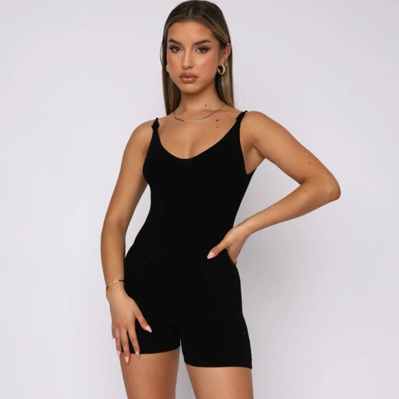 White Fox Boutique Always Loyal Knit Playsuit Romper Black Sz. M NWOT - Picture 1 of 6